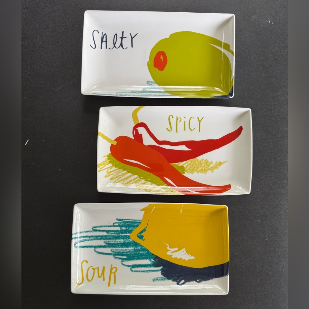 Crate and Barrel Cravings Appetizer Plates Trays Salty Sour Spicy Set of 3